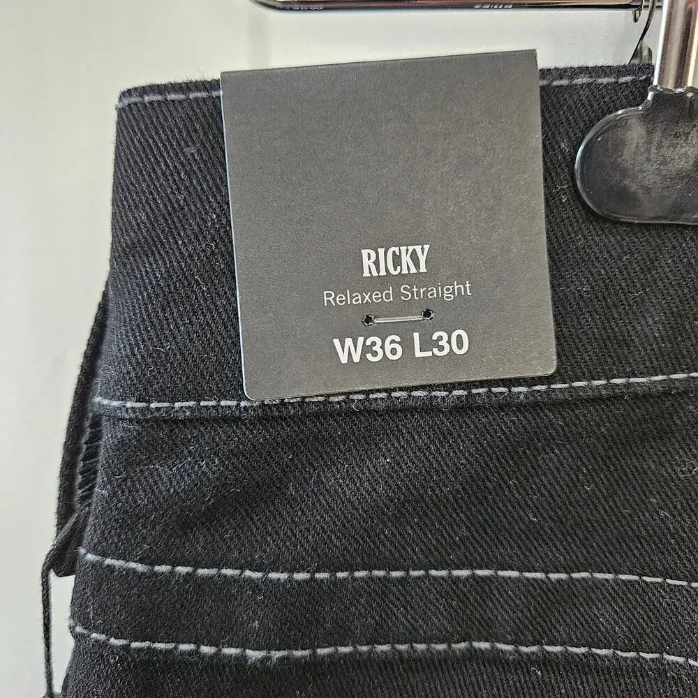 True Religion Men's Black Jeans Ricky Relaxed Straight Size 36x30
